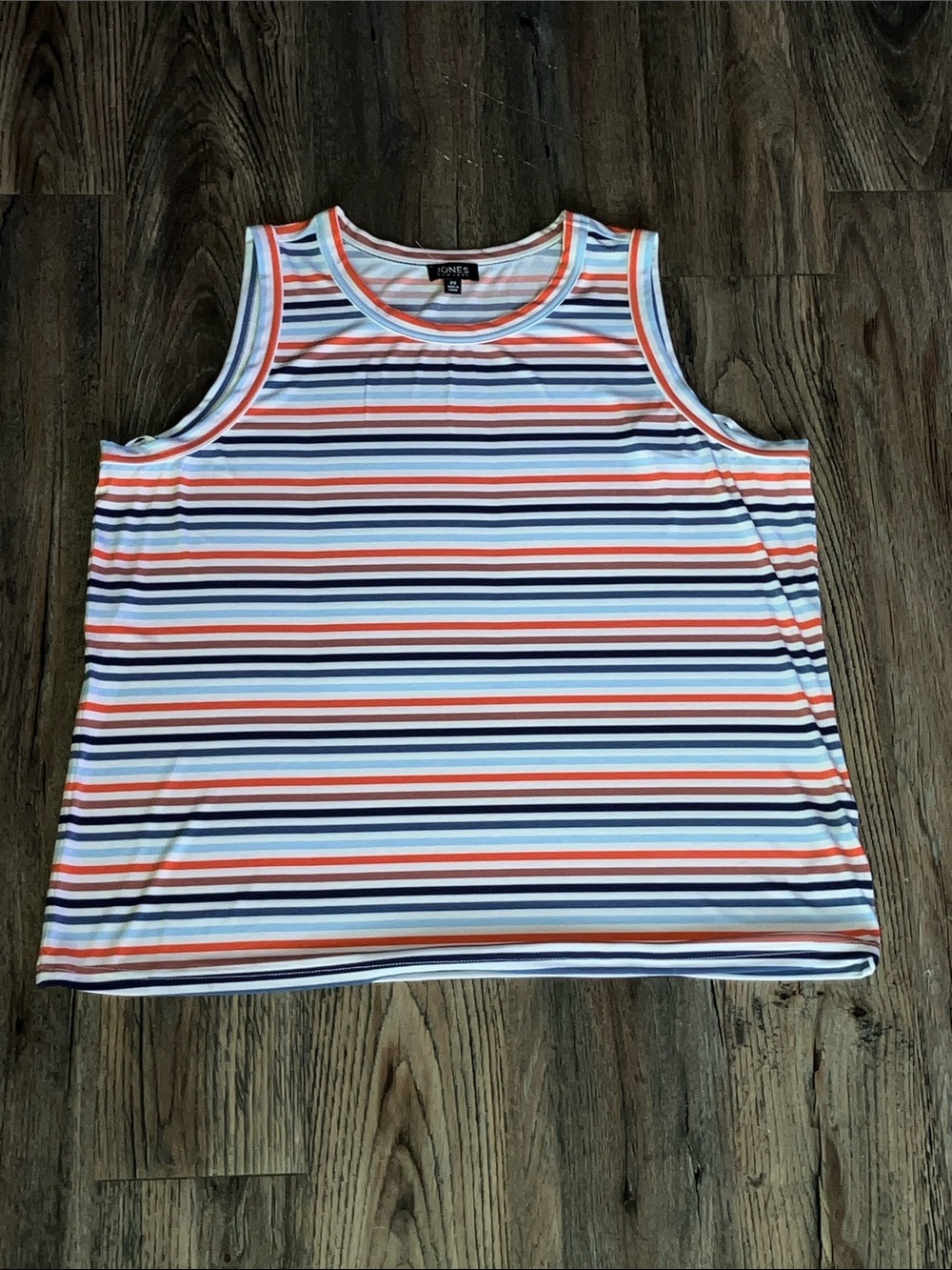 Plus Size Sleeveless Striped Tank in White, Navy & Coral